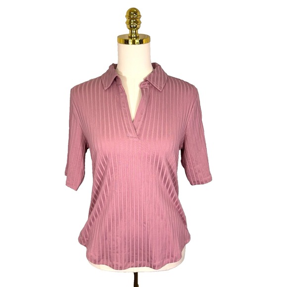 Lauren Ralph Lauren Tops - Lauren Ralph Lauren Rose Muave Ribbed Polo Blouse Preppy Office Womens Large NEW